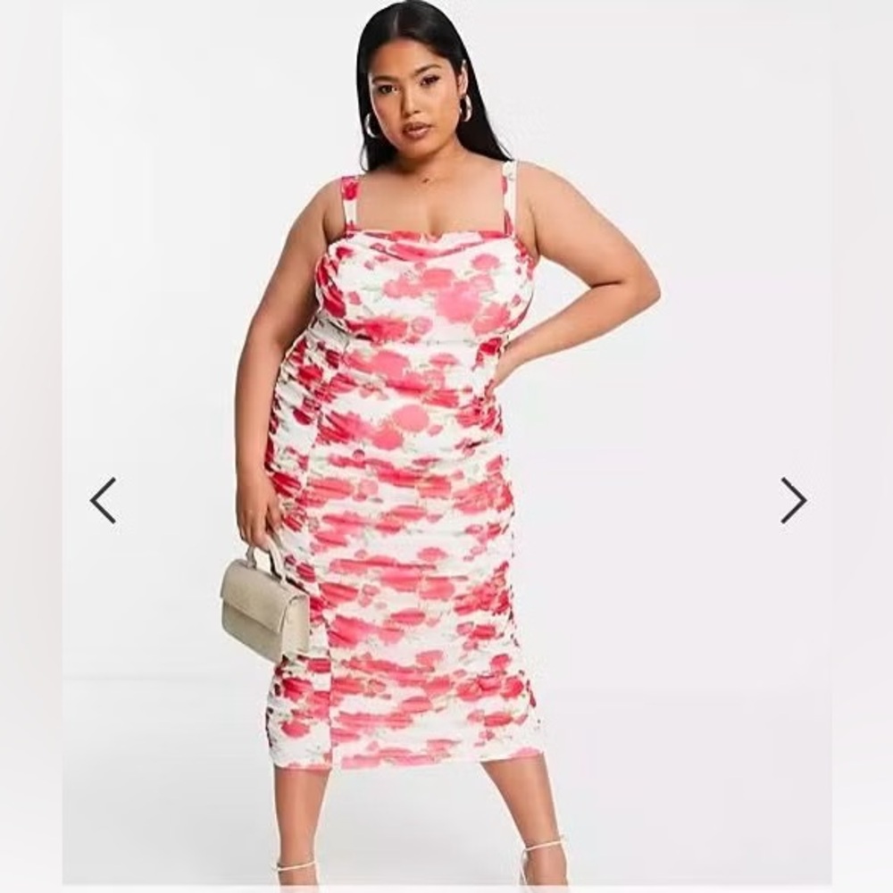 ASOS mesh ruched floral dress size 14